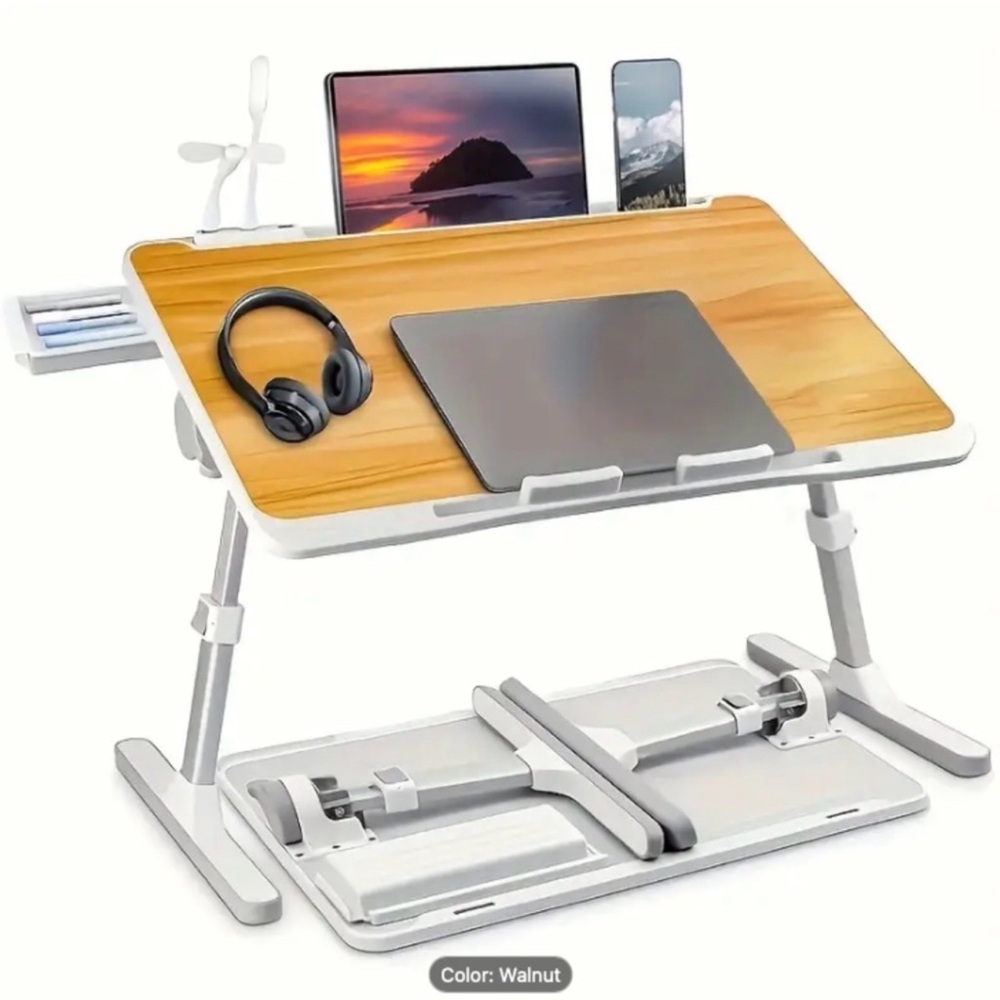 Adjustable Walnut Folding Laptop Stand - Portable Home Office Desk